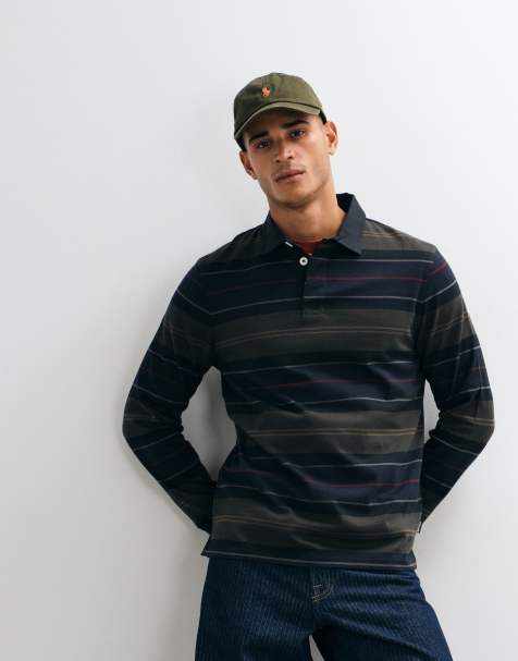 Barbour Frith long sleeve tartan stripe rugby polo shirt in navy/green - view 1