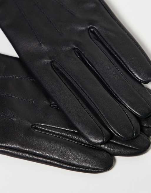 Barbour fur trimmed leather gloves in black, 2 of 3