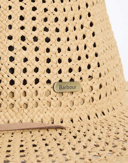 Barbour Gabby lightweight fedora hat with chin strap in beige, 2 of 4