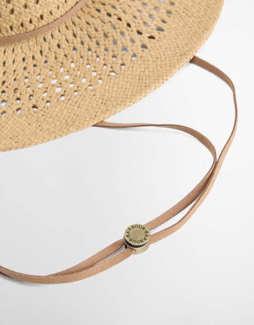 Barbour Gabby lightweight fedora hat with chin strap in beige, 3 of 4