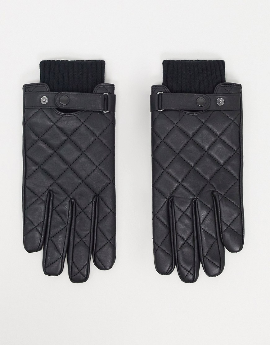 Barbour - Gewatteerde leren handschoenen in zwart