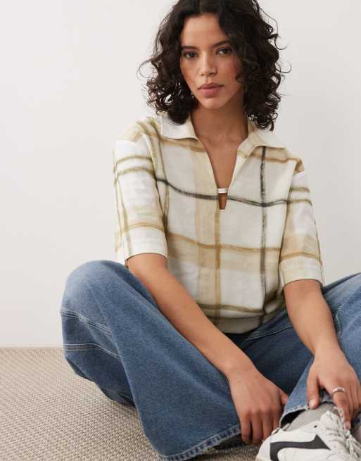 Barbour Gianna short sleeve relaxed notch neck tartan shirt green, 4 of 5