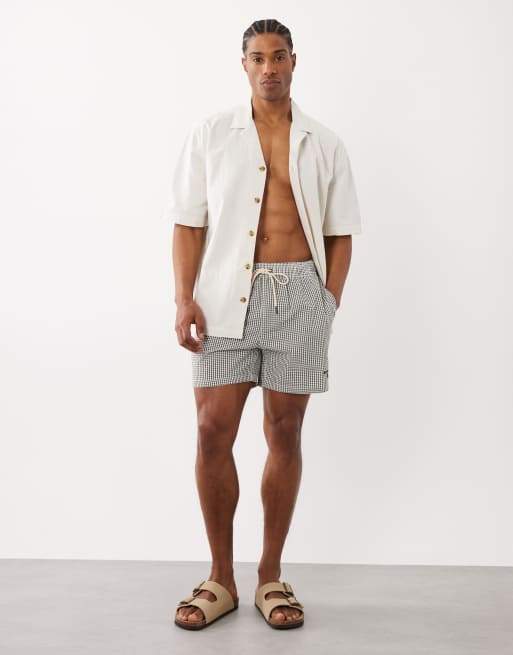 Barbour gingham seersucker logo swim short in olive green | ASOS