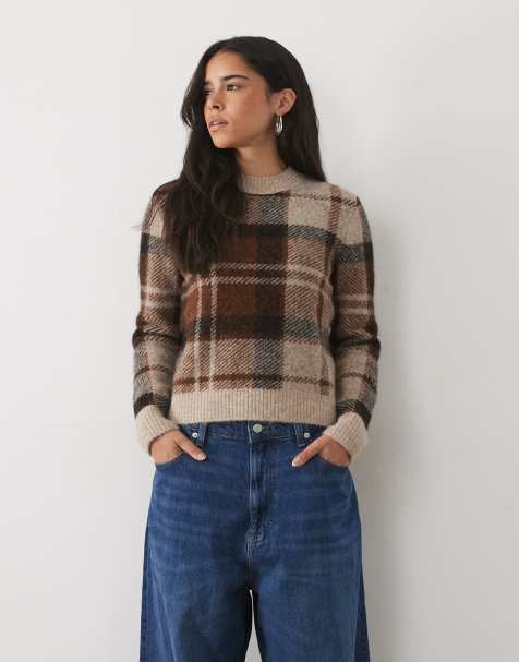 Barbour Glendyn tartan check knitted jumper in brown - view 1