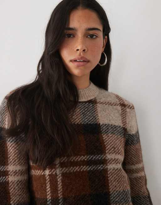 Barbour Glendyn tartan check knitted jumper in brown, 2 of 4