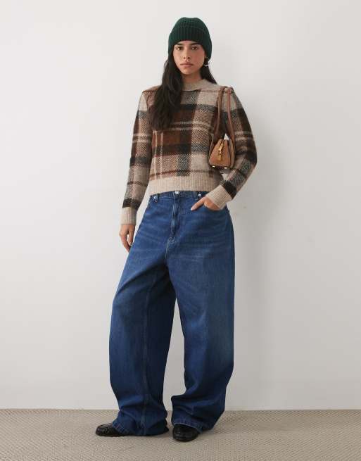 Barbour Glendyn tartan check knitted jumper in brown, 3 of 4