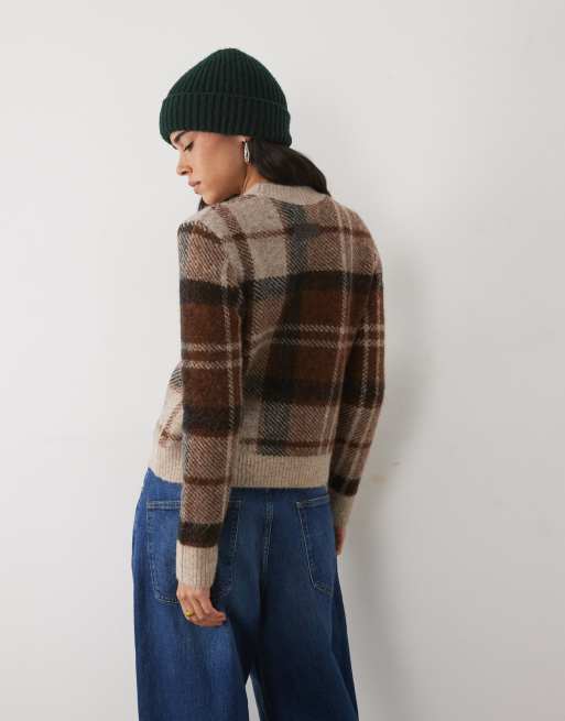 Barbour Glendyn tartan check knitted jumper in brown, 4 of 4