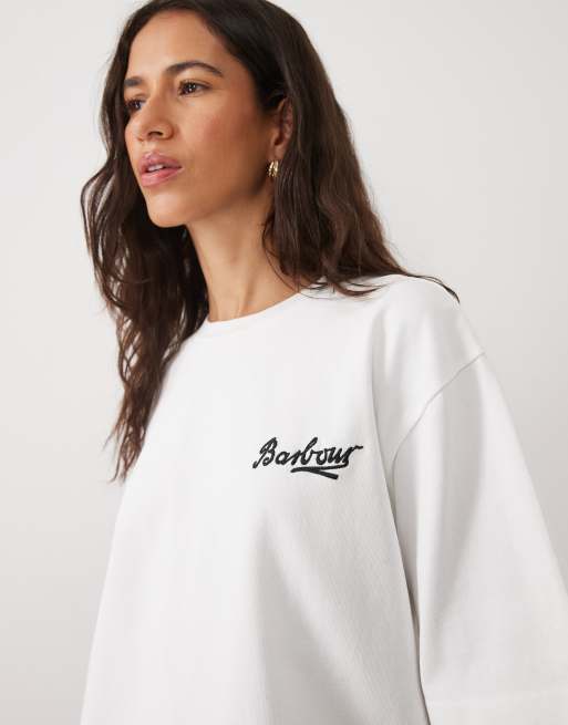 Barbour Gracefield short sleeve graphic logo t-shirt in white, 2 of 4