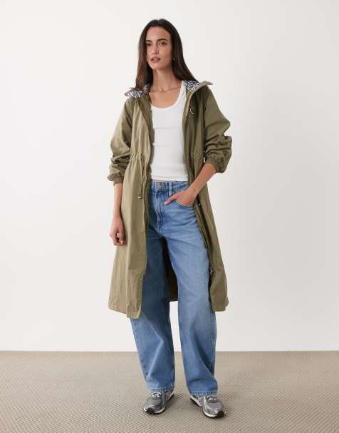 Barbour Gracefield showerproof gathered waist gingham lined jacket in khaki  - view 1