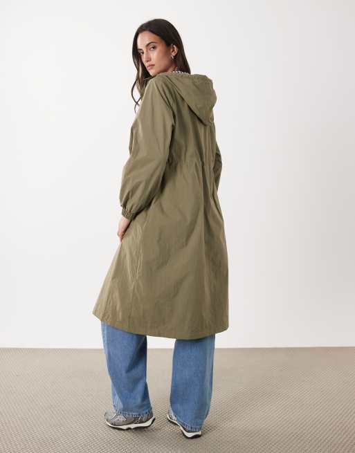 Barbour Gracefield showerproof gathered waist gingham lined jacket in khaki , 4 of 4