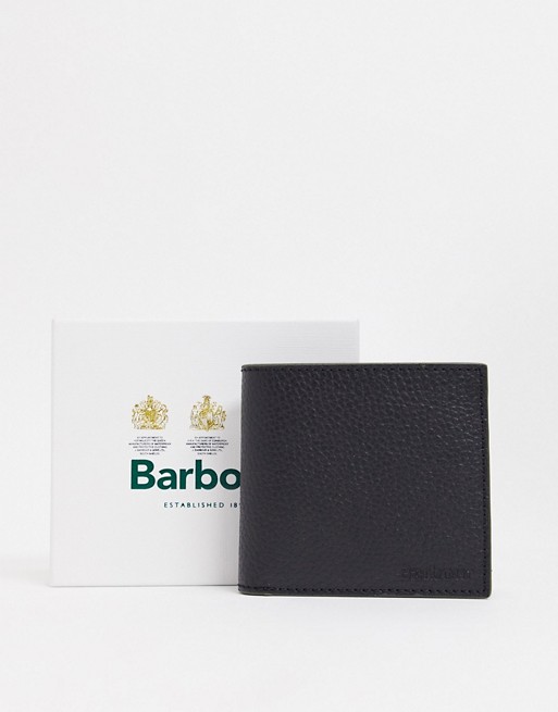 Barbour grain leather billfold wallet in black