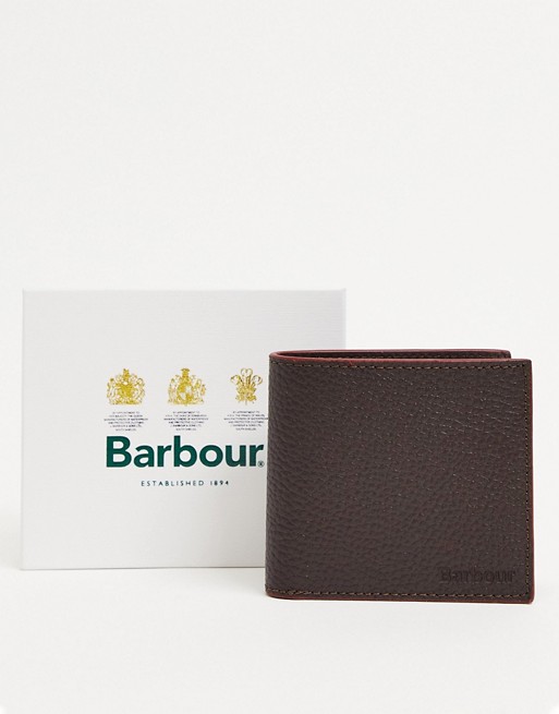 Barbour grain leather billfold wallet in brown