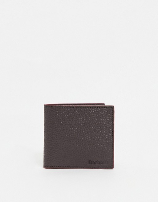 Barbour grain leather billfold wallet in dark brown