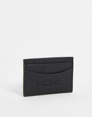 Barbour grain leather card holder in black