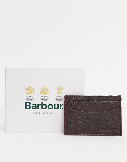 Barbour grain leather card holder in dark brown