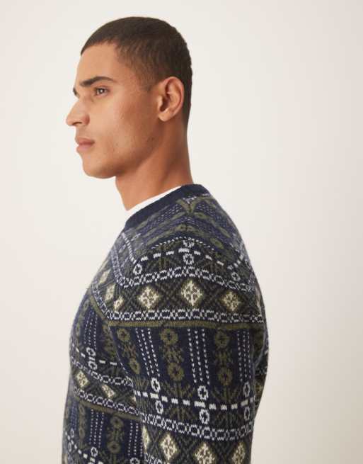 Barbour Grangetown fair isle crew neck sweater in inky blue - MBLUE, 4 of 5
