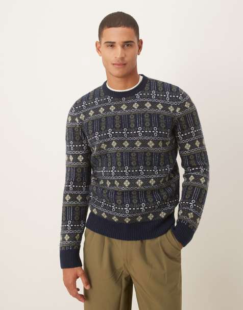 Barbour Grangetown fair isle crew neck sweater in inky blue  - view 1