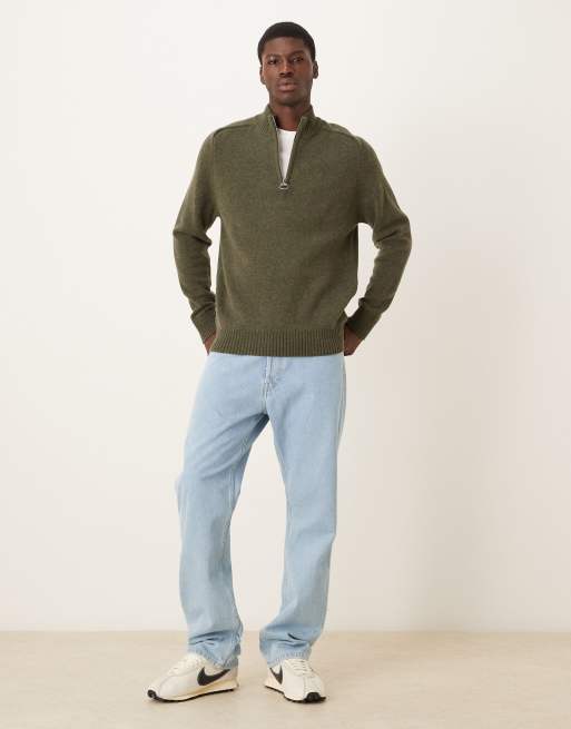 Barbour Grangetown half zip knitted jumper in mid olive green