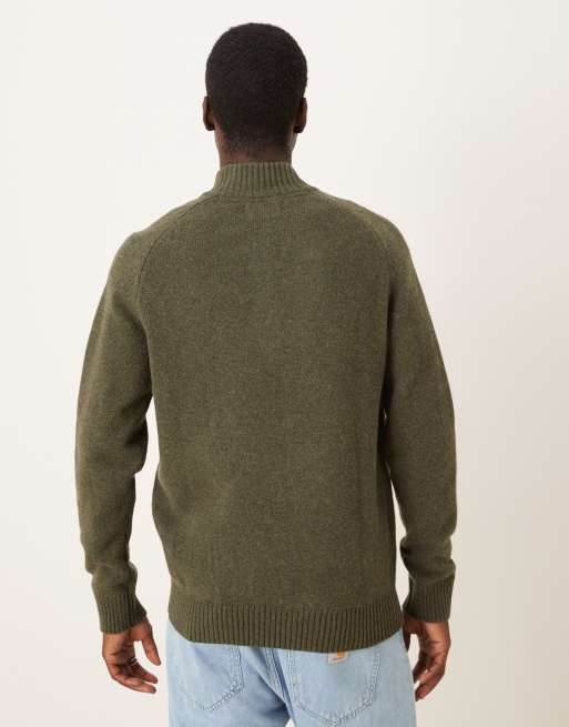 Barbour Grangetown half zip knitted jumper in mid olive green, 3 of 5