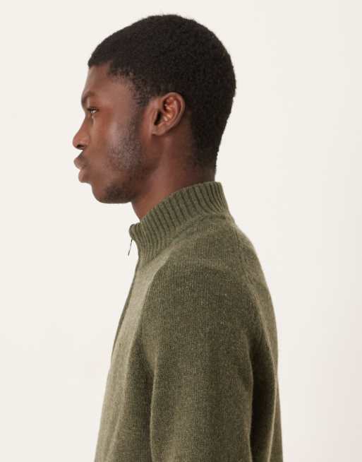Barbour Grangetown half zip knitted jumper in mid olive green, 4 of 5