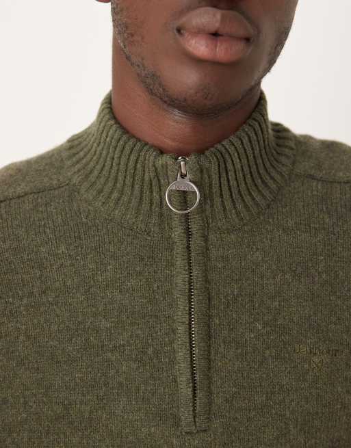 Barbour Grangetown half zip knitted jumper in mid olive green, 5 of 5