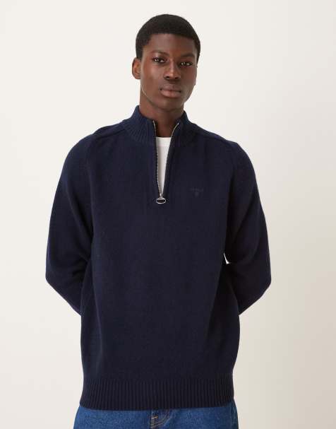 Barbour Grangetown half zip knitted jumper in navy - NAVY