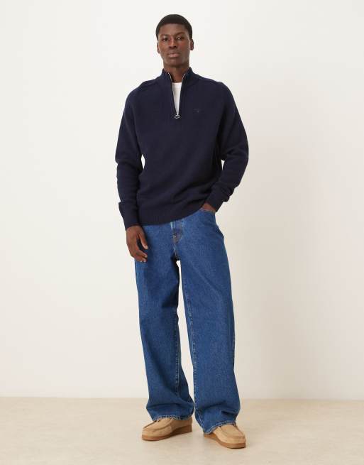Barbour Grangetown half zip knitted jumper in navy ASOS