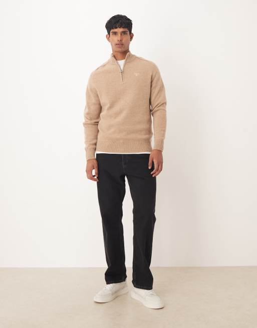 Barbour Grangetown half zip knitted jumper in washed stone - STONE, 2 of 5