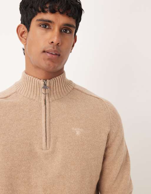 Barbour Grangetown half zip knitted jumper in washed stone - STONE, 5 of 5