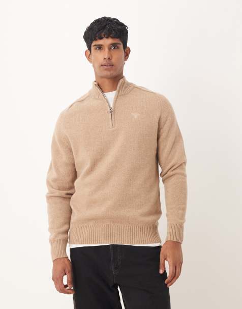 Barbour Grangetown half zip knitted jumper in washed stone - STONE