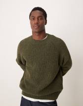 ASOS DESIGN super oversized boxy fit brushed knitted quarter zip sweater in khaki