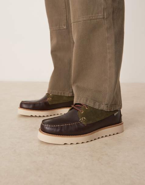 Barbour Hadston chukka boots in olive green/dark brown - view 1