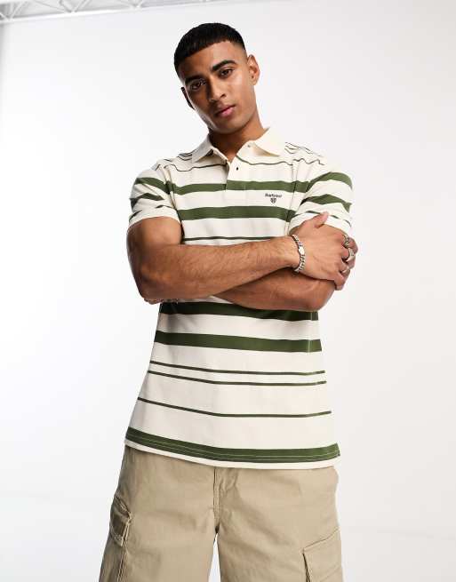  Barbour Halden short sleeve polo top in green and white stripe