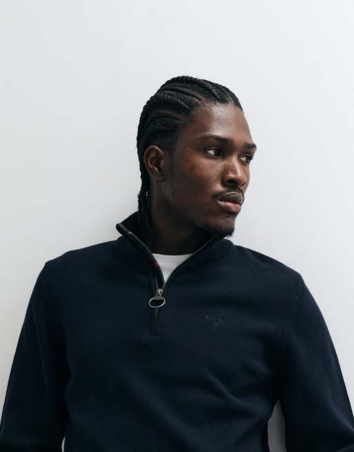 Barbour half zip knitted logo jumper in navy, 3 of 5