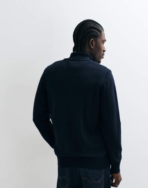 Barbour half zip knitted logo jumper in navy, 4 of 5
