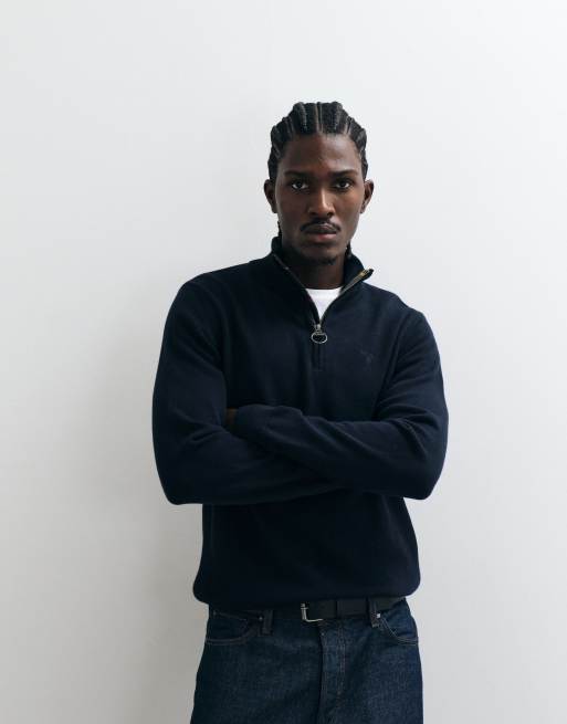 Barbour half zip knitted logo jumper in navy, 5 of 5