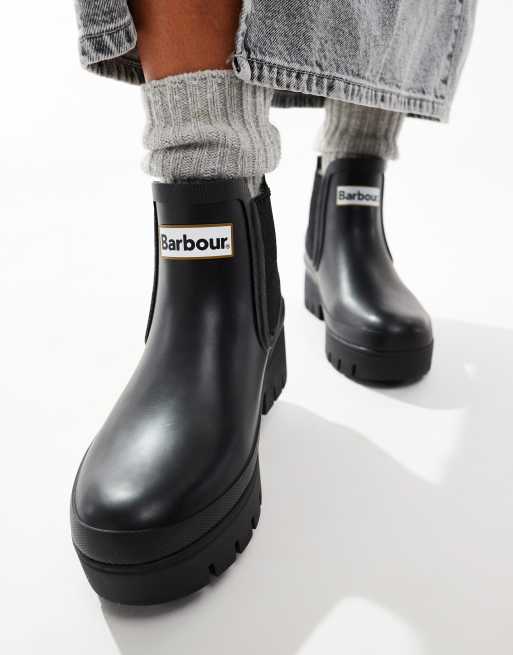Barbour Halton chunky Chelsea gumboots in black, 2 of 4