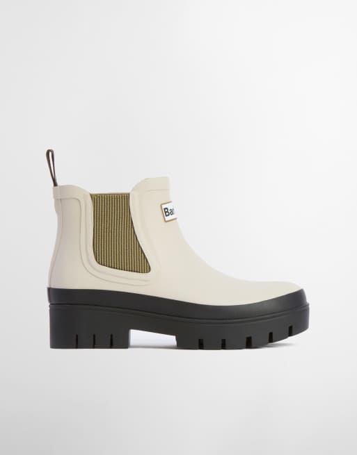 Barbour Halton chunky chelsea gumboots in light green, 2 of 4