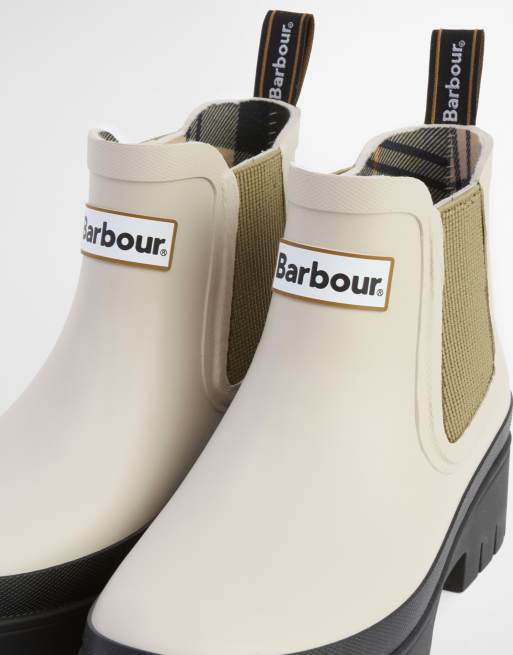Barbour Halton chunky chelsea gumboots in light green, 3 of 4