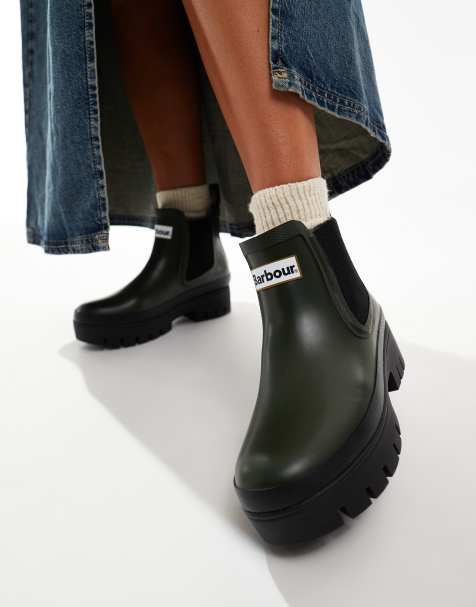 Barbour Halton chunky Chelsea gumboots in olive - view 1