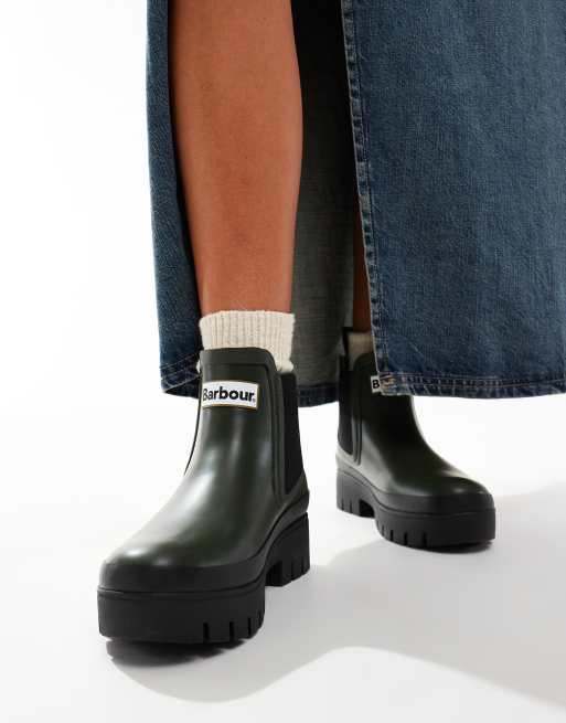 Barbour Halton chunky Chelsea gumboots in olive , 4 of 4