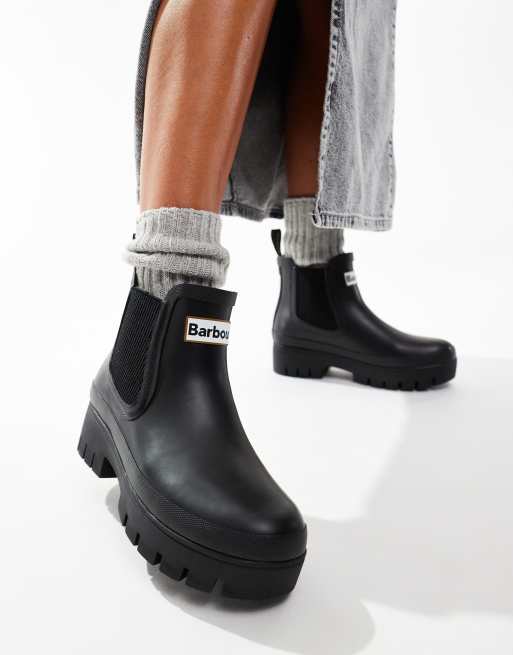 Barbour Halton chunky Chelsea wellington boots in black ASOS