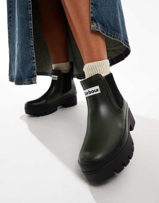 Barbour Halton chunky Chelsea wellington boots in olive - KHAKI