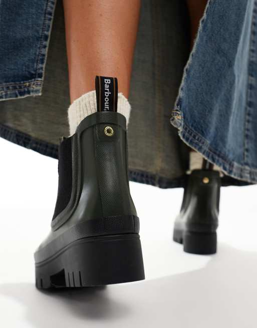 Barbour Halton chunky Chelsea wellington boots in olive , 2 of 4