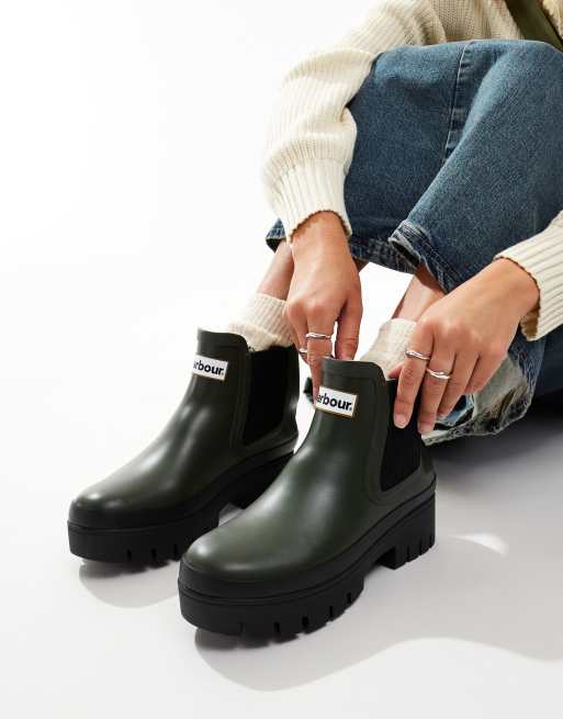 Barbour Halton chunky Chelsea wellington boots in olive , 3 of 4