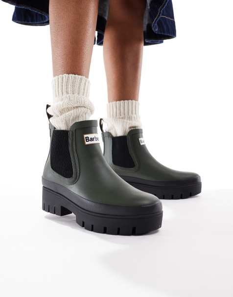 Barbour Halton gumboots in olive/black - view 1