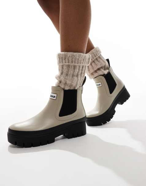 Barbour Halton wellington boots in light sand/black - view 1