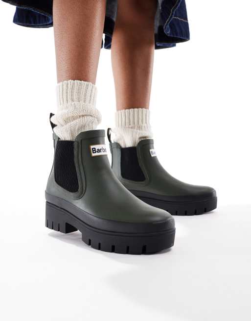 Barbour Halton wellington boots in olive/black