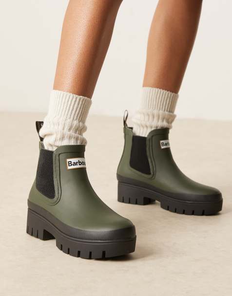 Barbour Halton wellington boots in olive/black - view 1