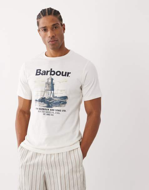 Barbour Harbourside short sleeve lighthouse graphic tailored t-shirt in white - view 1
